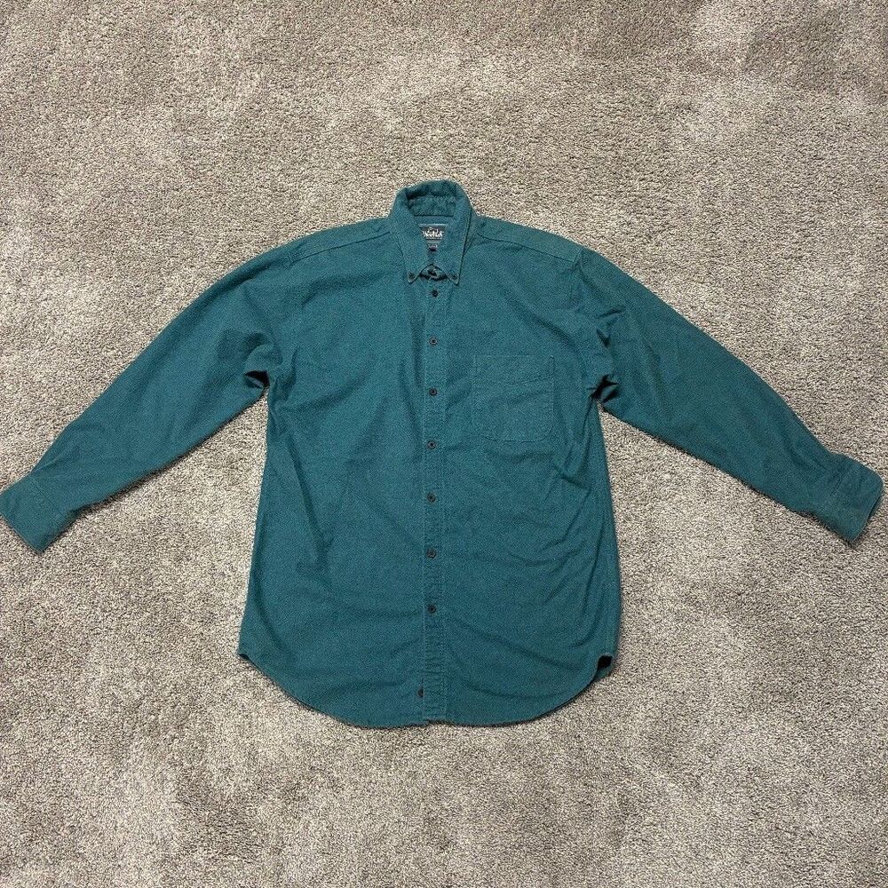 VTG Woolrich 90s Flannel Button Down Shirt Medium Teal USA Made Gorpcore Cabin